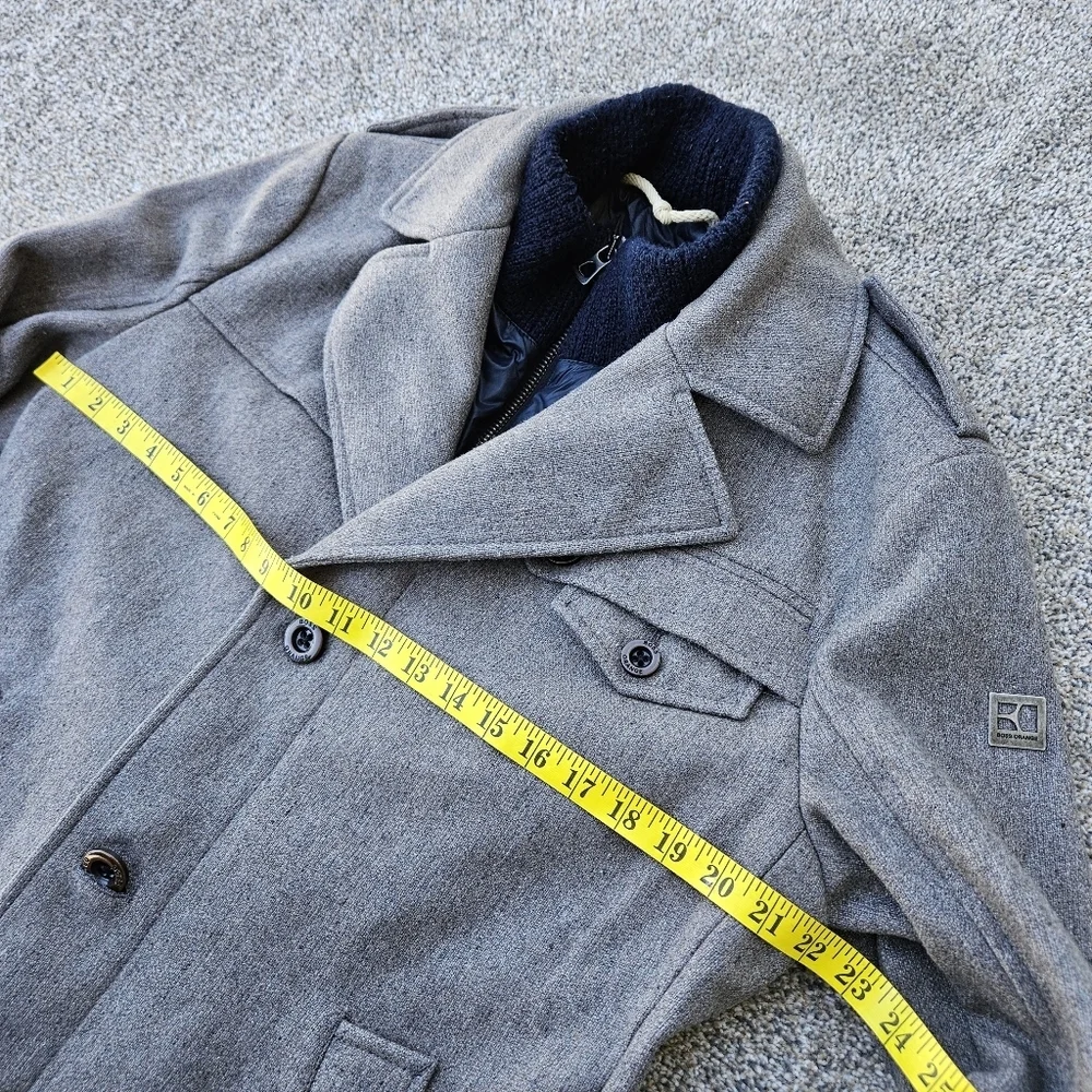 Hugo Boss Orange Wool Field Jacket Heavy Warm Coat Gray Blue Mens Size 42R